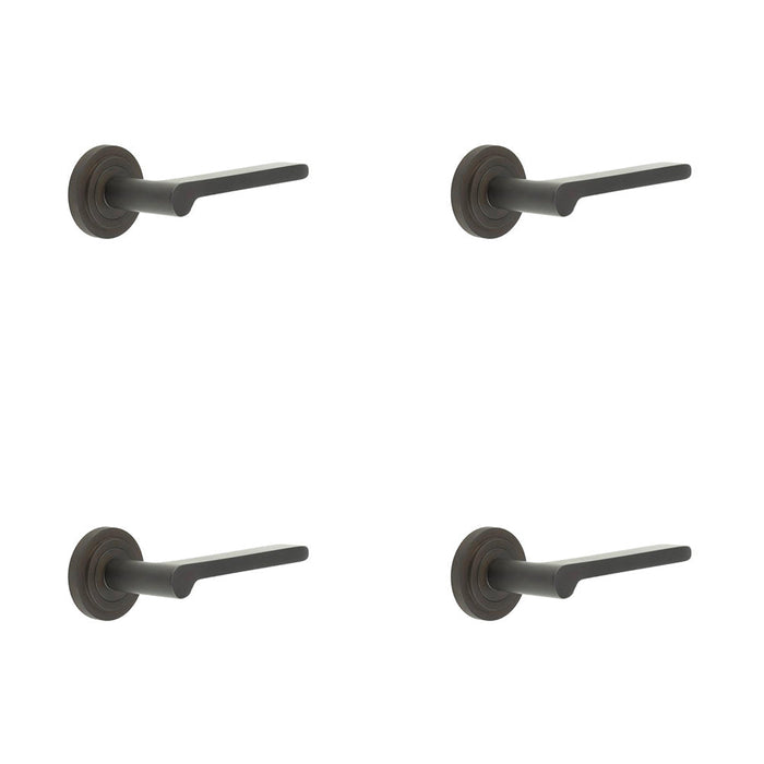 PACK Elegant Dark Bronze Door Handle with Stepped Rose Solid Brass Interior Handle