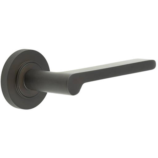 Elegant Knurled Rose Door Handle Dark Bronze Finish Solid Brass Interior Handle