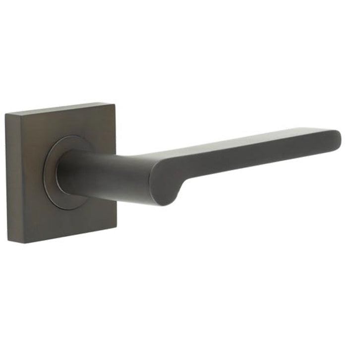 Elegant Dark Bronze Square Door Handle with Plain Rose Solid Brass Interior Handle