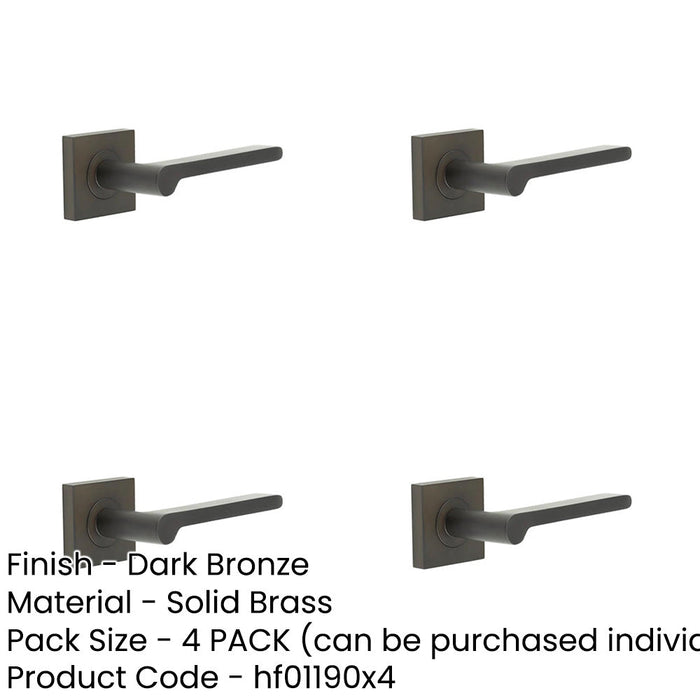 PACK Elegant Dark Bronze Square Door Handle with Plain Rose Solid Brass Interior Handle-1