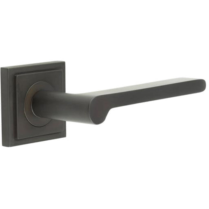 Stylish Dark Bronze Square Door Handle with Stepped Rose Design Solid Brass Interior Handle