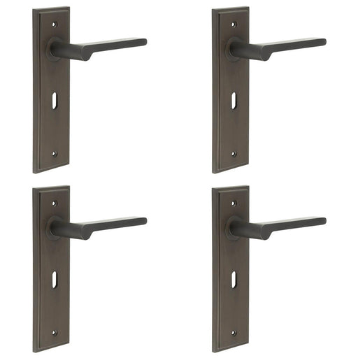 PACK Elegant Dark Bronze Door Handle Lock Backplate Stylish Homes Solid Brass Interior Handle