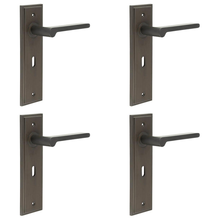 PACK Elegant Dark Bronze Door Handle Lock Backplate Stylish Homes Solid Brass Interior Handle