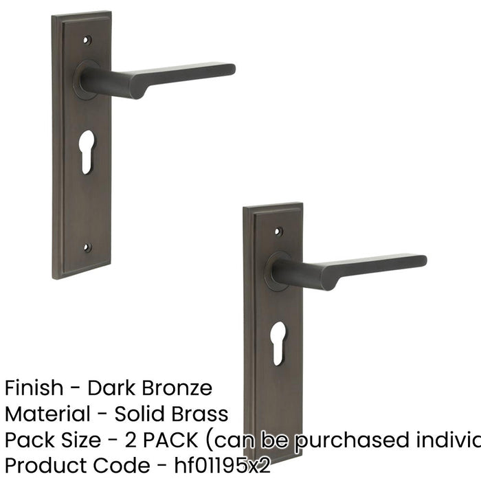 PACK Elegant Dark Bronze Door Handle with Euro Backplate Solid Brass Interior Handle (2)-1