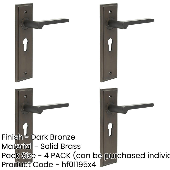 PACK Elegant Dark Bronze Door Handle with Euro Backplate Solid Brass Interior Handle-1