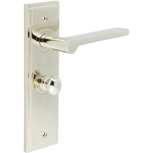 Polished Nickel Bathroom Door Handle with Backplate Turn Release Solid Brass Interior Handle (1)