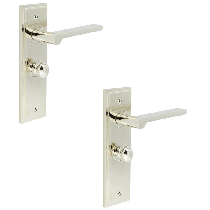 PACK Polished Nickel Bathroom Door Handle with Backplate Turn Release Solid Brass Interior Handle (19)
