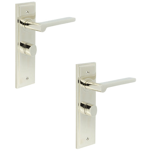 PACK Elegant Polished Nickel Bathroom Door Handle with Backplate Turn Release Solid Brass Interior Handle (4)