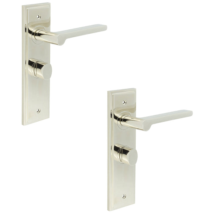 PACK Elegant Polished Nickel Bathroom Door Handle with Backplate Turn Release Solid Brass Interior Handle (4)