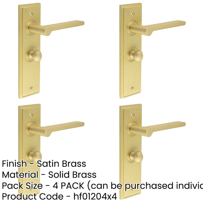 PACK Satin Brass Bathroom Door Handle with Backplate Turn Release Solid Brass Interior Handle-1