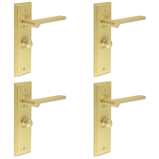 PACK Satin Brass Bathroom Door Handle with Backplate Turn Release Solid Brass Interior Handle