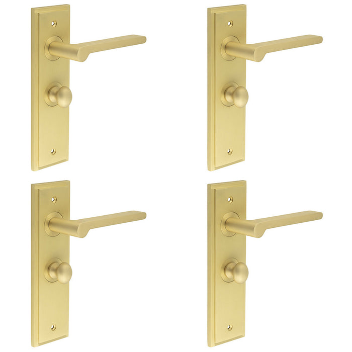 PACK Satin Brass Bathroom Door Handle with Backplate Turn Release Solid Brass Interior Handle