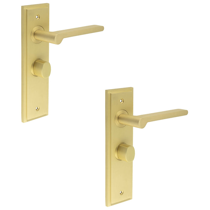 PACK Satin Brass Bathroom Door Handle Backplate with Turn Release Solid Brass Interior Handle (1)