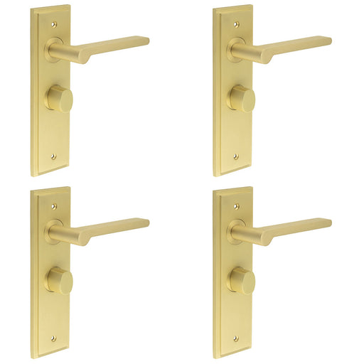 PACK Satin Brass Bathroom Door Handle Backplate with Turn Release Solid Brass Interior Handle