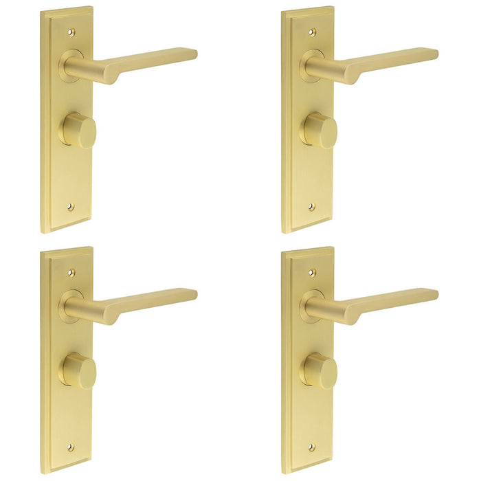 PACK Satin Brass Bathroom Door Handle Backplate with Turn Release Solid Brass Interior Handle