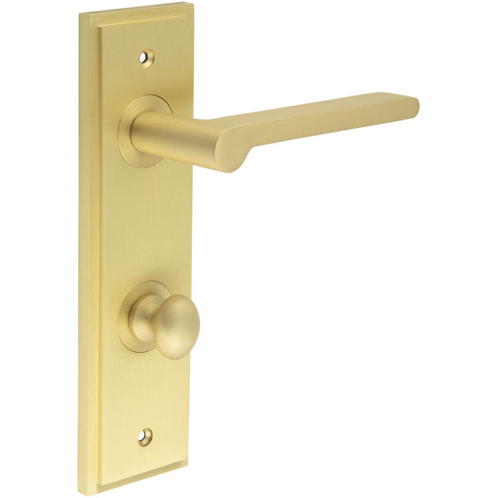 Satin Brass Bathroom Door Handle with Backplate Turn Release Solid Brass Interior Handle (1)