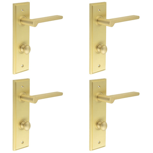 PACK Satin Brass Bathroom Door Handle with Backplate Turn Release Solid Brass Interior Handle (1)