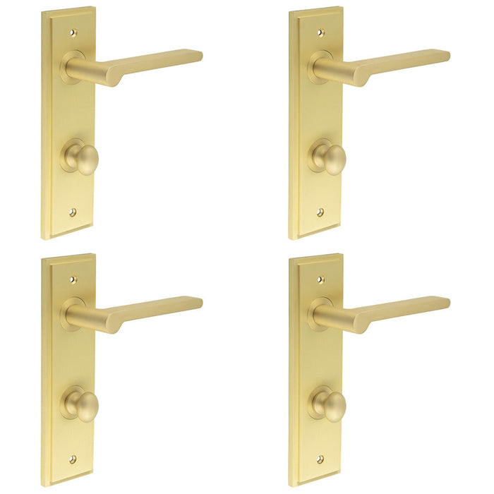 PACK Satin Brass Bathroom Door Handle with Backplate Turn Release Solid Brass Interior Handle (1)