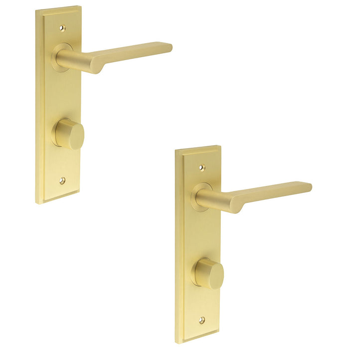 PACK Satin Brass Door Handle with Backplate Turn Release Bathrooms Solid Brass Interior Handle (2)