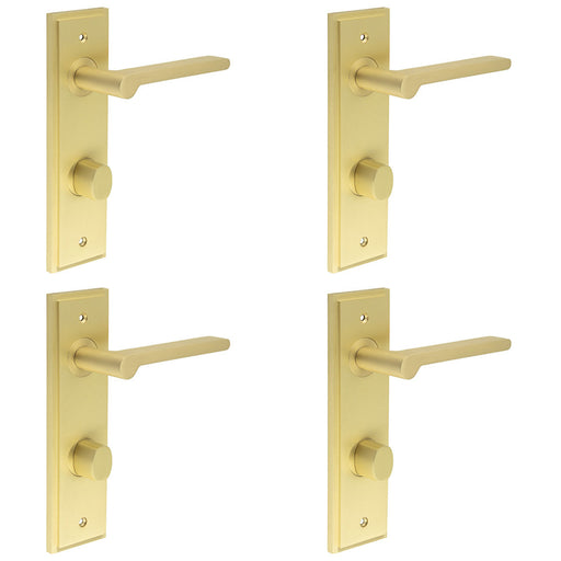 PACK Satin Brass Door Handle with Backplate Turn Release Bathrooms Solid Brass Interior Handle