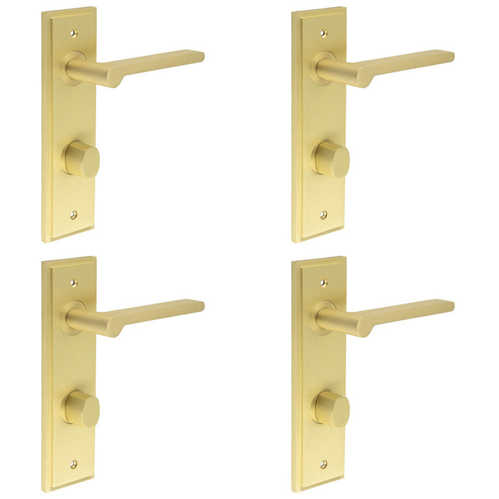 PACK Satin Brass Door Handle with Backplate Turn Release Bathrooms Solid Brass Interior Handle