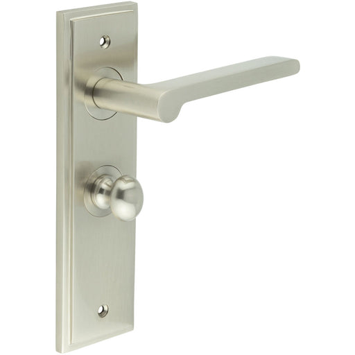 Satin Nickel Bathroom Door Handle with Backplate Turn Release Solid Brass Interior Handle (2)