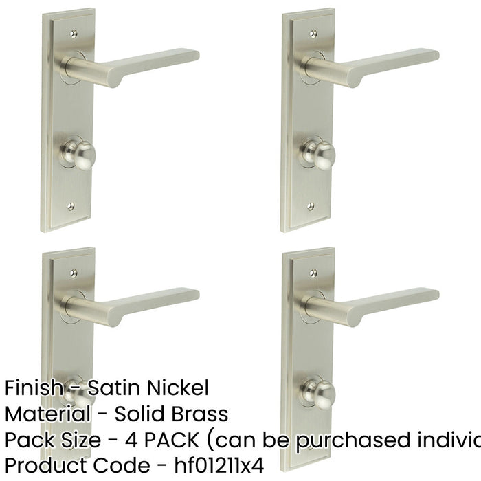 PACK Satin Nickel Bathroom Door Handle with Backplate Turn Release Solid Brass Interior Handle (4)-1