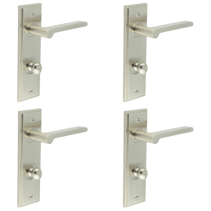 PACK Satin Nickel Bathroom Door Handle with Backplate Turn Release Solid Brass Interior Handle (4)