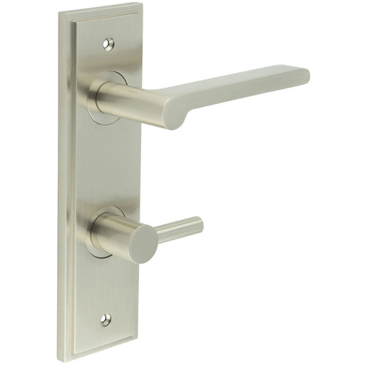 Satin Nickel Bathroom Door Handle with Backplate Turn Release Solid Brass Interior Handle (5)