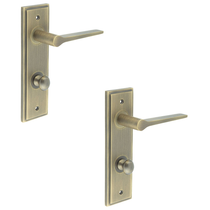 PACK Antique Brass Door Handle with Backplate Bathroom Solid Brass Interior Handle (3)