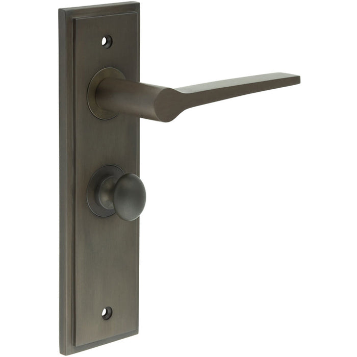 Dark Bronze Door Handle Backplate with Turn Release Bathrooms Solid Brass Interior Handle