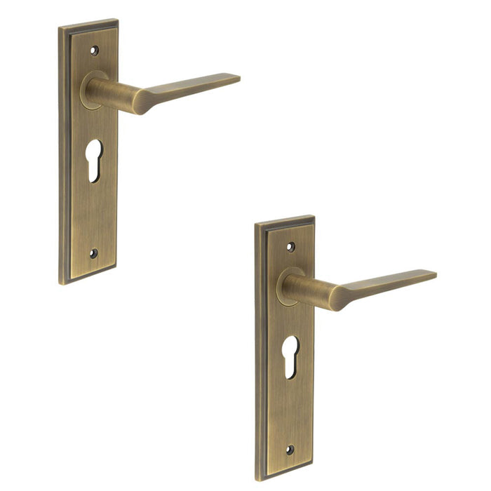 PACK Antique Brass Euro Backplate Door Handle Elegant Durable Solid Brass Interior Handle (1)