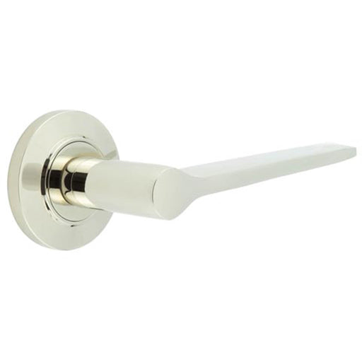 Elegant Polished Nickel Door Handle Chamfered Rose Solid Brass Interior Handle