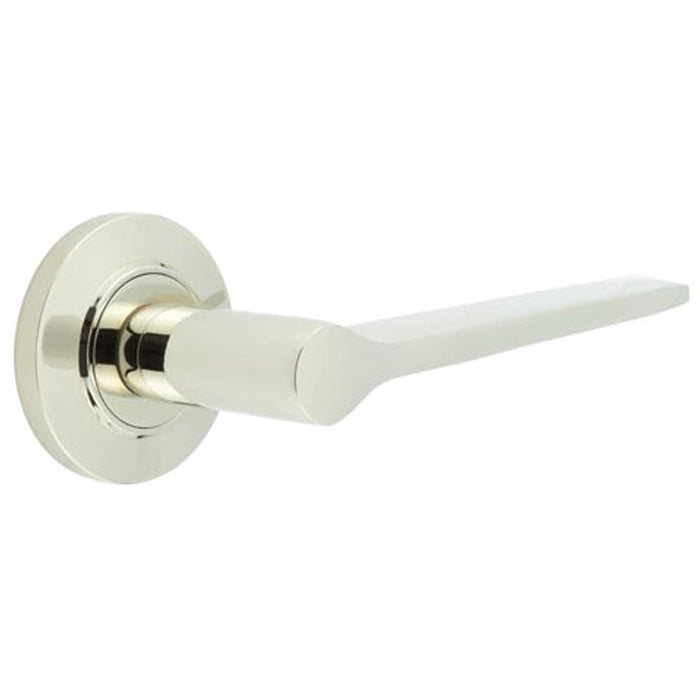 Elegant Polished Nickel Door Handle Chamfered Rose Solid Brass Interior Handle