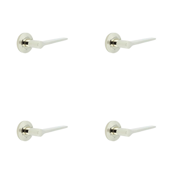 PACK Elegant Polished Nickel Door Handle Chamfered Rose Solid Brass Interior Handle