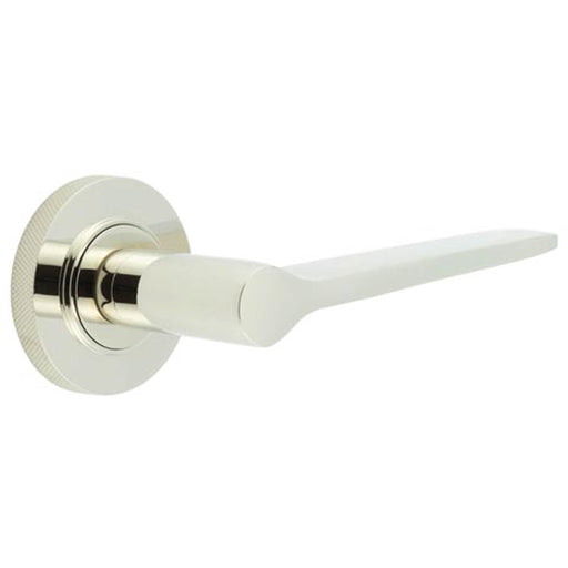 Polished Nickel Door Handle with Knurled Rose Classic Brass Design Modern Interiors Solid Brass Interior Handle
