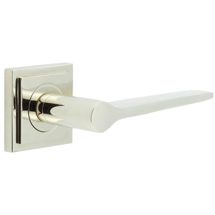 Elegant Polished Nickel Door Handle Square Stepped Rose Solid Brass Interior Handle