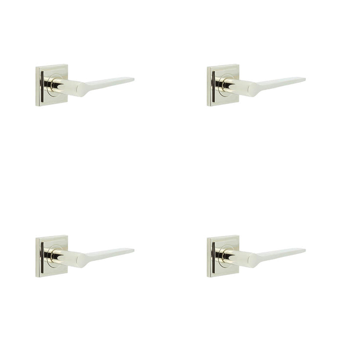 PACK Elegant Polished Nickel Door Handle Square Stepped Rose Solid Brass Interior Handle