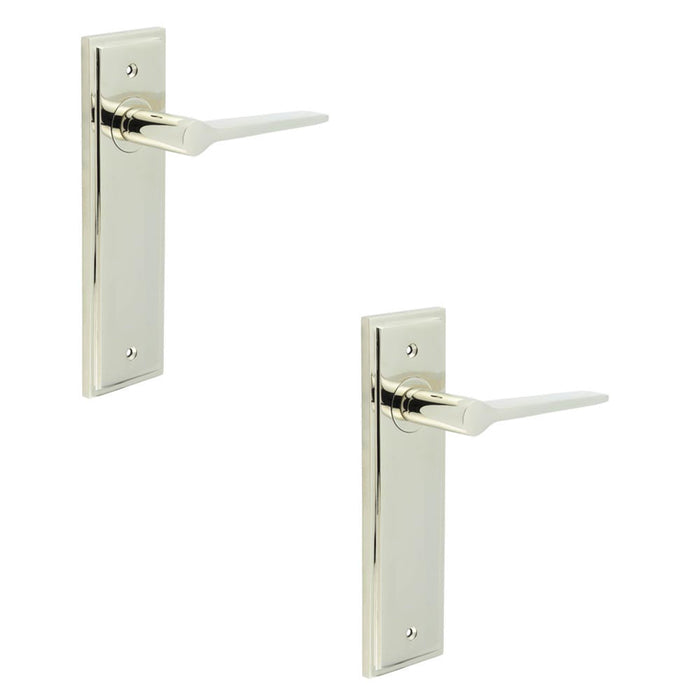 PACK Polished Nickel Door Handle Latch Backplate Modern Homes Solid Brass Interior Handle (1)