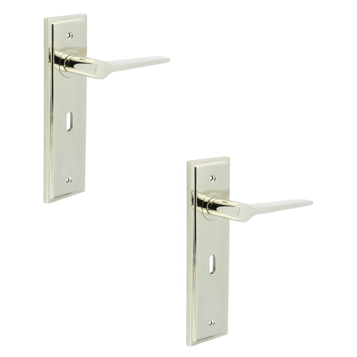 PACK Stylish Polished Nickel Door Handle Lock Backplate Modern Homes Solid Brass Interior Handle (1)