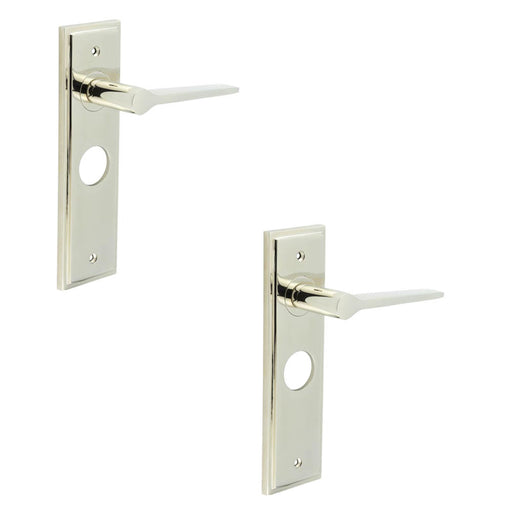 PACK Polished Nickel Bathroom Door Handle with Backplate Solid Brass Interior Handle (2)