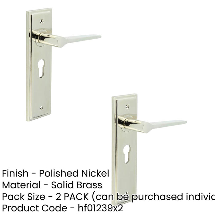 PACK Stylish Polished Nickel Door Handle with Euro Backplate Solid Brass Interior Handle (1)-1