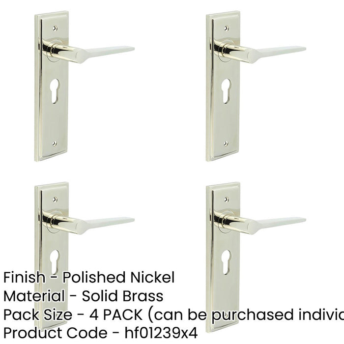 PACK Stylish Polished Nickel Door Handle with Euro Backplate Solid Brass Interior Handle-1