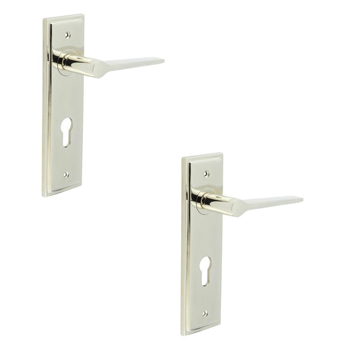 PACK Stylish Euro Backplate Door Handle Polished Nickel Solid Brass Interior Handle (1)