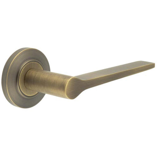 Antique Brass Door Handle Chamfered Rose Classic Elegant Design Solid Brass Interior Handle