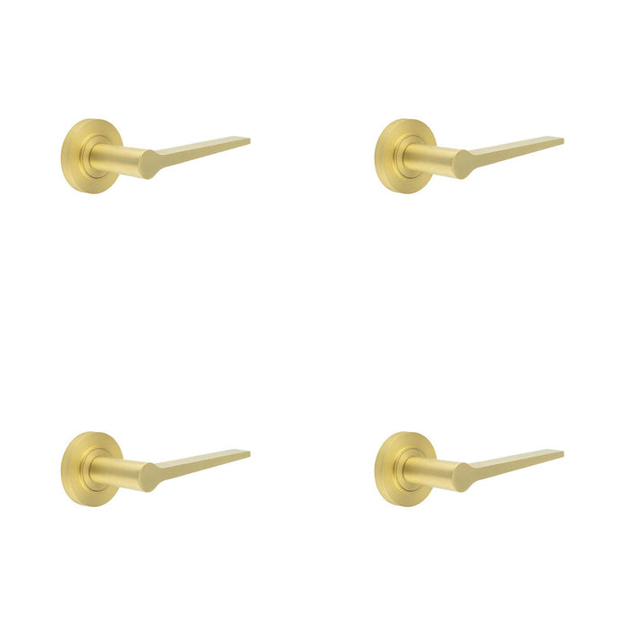 PACK Elegant Satin Brass Door Handle Plain Rose Modern Traditional Interiors Solid Brass Interior Handle