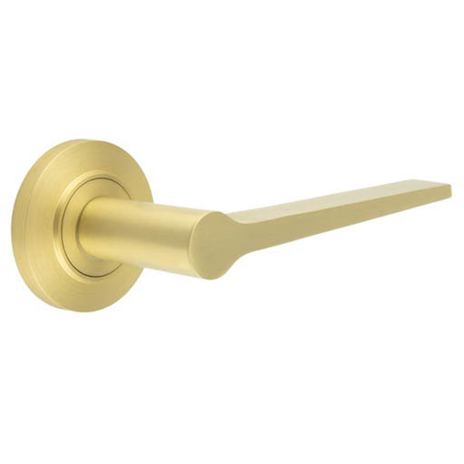 Elegant Satin Brass Door Handle Chamfered Rose Modern Classic Interiors Solid Brass Interior Handle