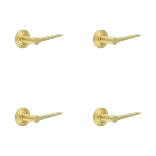 PACK Elegant Satin Brass Door Handle Chamfered Rose Modern Classic Interiors Solid Brass Interior Handle