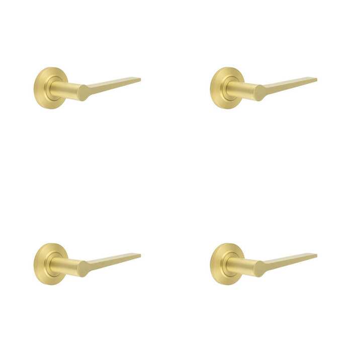 PACK Elegant Satin Brass Door Handle Chamfered Rose Modern Classic Interiors Solid Brass Interior Handle