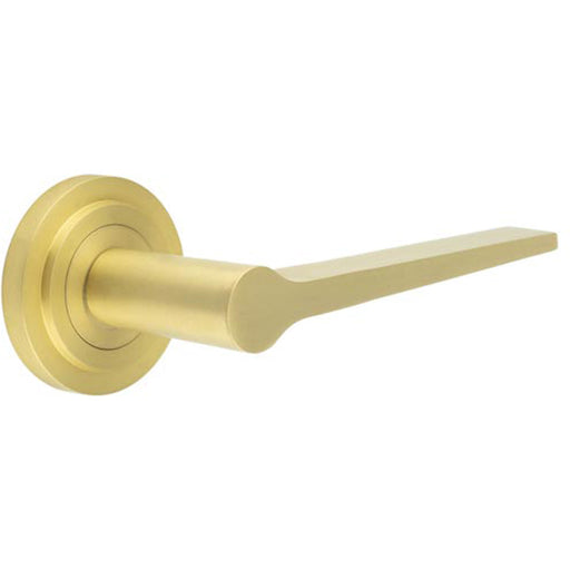 Elegant Satin Brass Door Handle Stepped Rose Modern Traditional Interiors Solid Brass Interior Handle